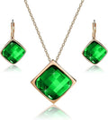 EVEVIC Square Austrian Crystal Necklace Earrings for Women Fashion 18K Gold Plated Hypoallergenic Jewelry Set