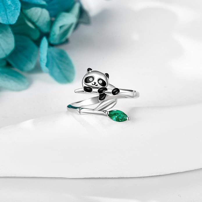 POPLYKE Frog/Wolf/Dragonfly/Hummingbird/Fox/Elephant/Panda/Red Panda/Angel Wings Rings for Women Men 925 Sterling Silver Anxiety Rings Open Rings Jewelry