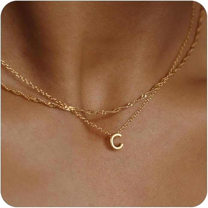 Initial Necklaces for Women, Trendy 14K Gold Plated Layered Necklace Dainty A-Z Letter Custom Name Personalized Choker Necklaces Non Tarnish Fashion Accessories Gold Jewelry Birthday Gifts for Her