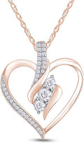 3 Stone Heart Pendant Necklace for Women in 14K Gold Over 925 Sterling Silver, Natural Diamond, Moissanite or Lab-Grown Diamond (0.25 Ct), Dainty Jewelry Gift with 18" Chain for Her Valentine’s Day