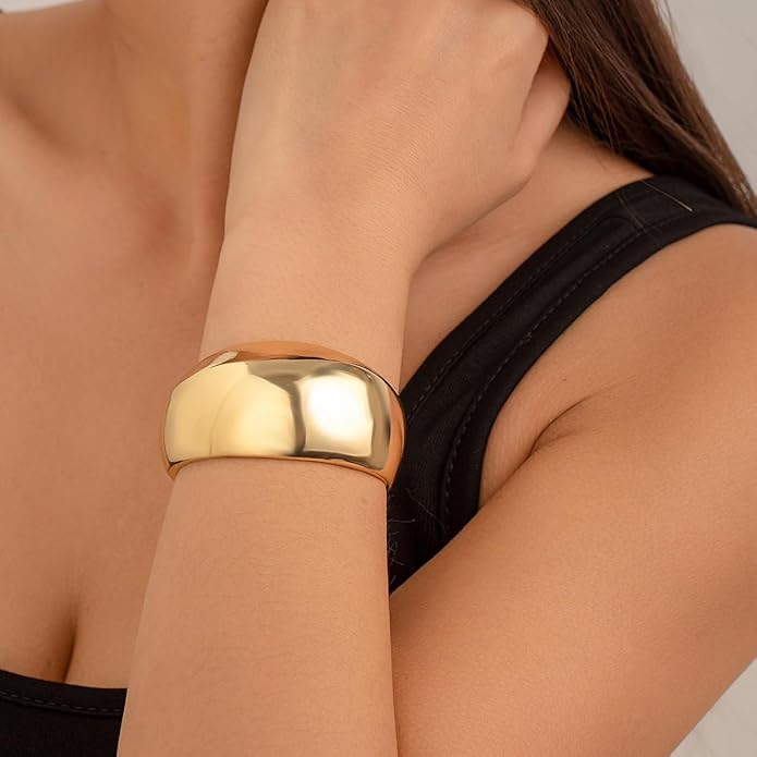 Gold Bracelets for Women Trendy Adjustable Gold Plated Cuff Bangle Bracelets Bold and Beautiful Wide Chunky Gold Bracelet Minimalist Bangle Jewelry for Women