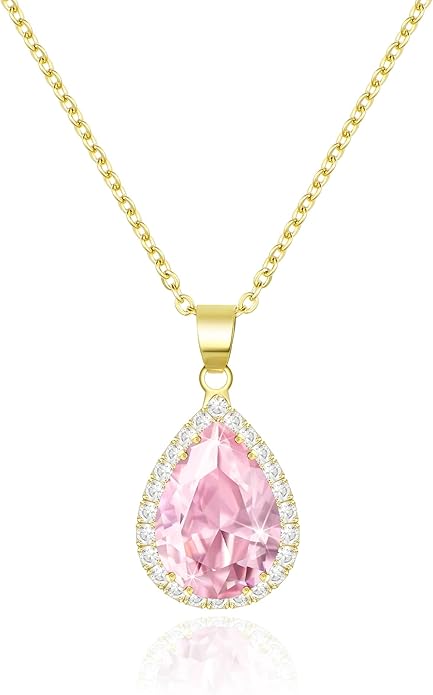 Linawe Crystal Chain Necklace for Women Trendy, Imitation Diamond Pendant, Statement Cubic Zirconia Boho Jewelry Set, 14K Gold/Rose Gold/Silver Birthstone Necklace