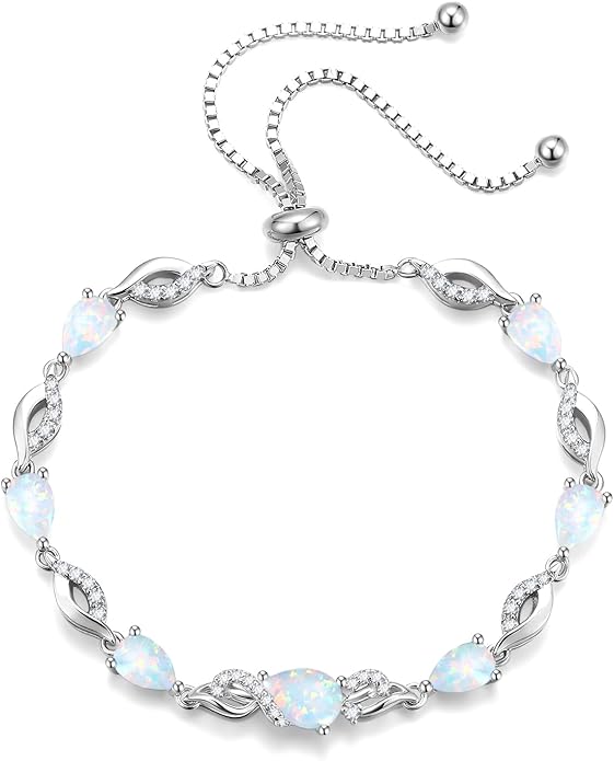 FANCIME Birthstone Teardrop Tennis Bracelet for Women, Sterling Silver 9x7mm main Gemstone Bolo Adjustable Chain Bracelet Fine Jewelry Birthday Gifts for Women Mom Wife Her