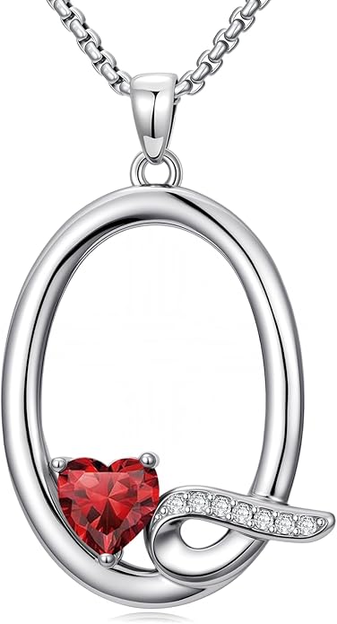 Valentines Day Gifts for Women Alphabet A to Z Initial Birthstone Pendant Necklaces for Women - 18k White Gold Plated Personalized Name Jewelry Valentine Mothers Day Birthday Gifts for Women Her Girlfriend
