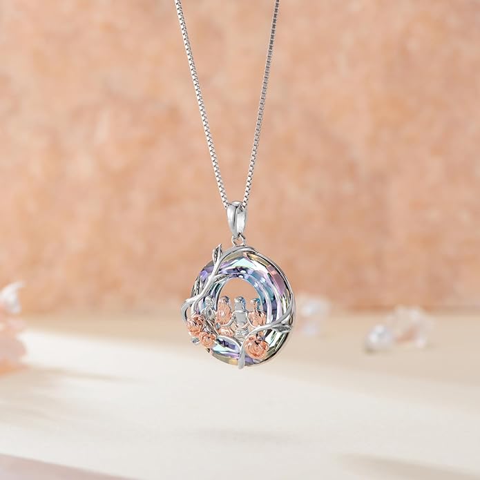 TOUPOP Sisters Gifts from Sister Necklace Sterling Silver Rose Flower with Crystal Jewelry Valentines Day Birthday Gifts for Women Best Friend Friendship