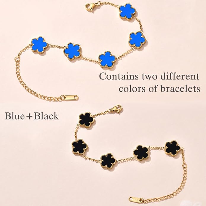 18K Gold-Plated Four Leaf Clover Bracelet for Women,Adjustable lucky Bracelet Set Jewelry Gift-Hypoallergenic Charm for Birthdays, Wellness & Daily Wear