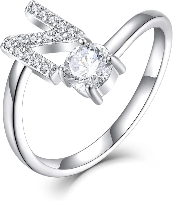 STARCHENIE Adjustable Initial Ring for Women 925 Sterling Silver Letters A-Z 26 Alphabet Rings Size 7