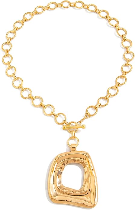 Chunky Gold Large Hollow Square Pendant Necklaces Bold Gold Irregular Geometric Square Pendant Statement Necklace Punk Hip-Hop Fashion Creative Jewelry Accessories for Women