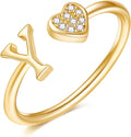 Valentines Day Gift Initial Rings for Teen Girls - S925 Heart Sterling Silver Rings for Teen Girls | 14K Gold/Rose Gold/Sterling Silver Plated Ring for Girls Kids Women Ring for Teenager Girls Gifts Adjustable, No Tarnish, Hypoallergenic