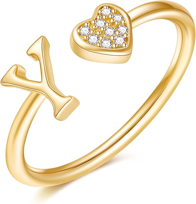 Valentines Day Gift Initial Rings for Teen Girls - S925 Heart Sterling Silver Rings for Teen Girls | 14K Gold/Rose Gold/Sterling Silver Plated Ring for Girls Kids Women Ring for Teenager Girls Gifts Adjustable, No Tarnish, Hypoallergenic
