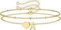 M MOOHAM Valentines Day Gifts for Kids Teen Girls -14K-Gold-Plated Heart Initial A-Z Bracelets for Women Girl Dainty Gold Bracelets Birthday Valentines Gifts for Women Her Teenage Girls Kid Teen Gift