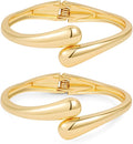 2pcs Gold Bangle Bracelets for Women, Trendy Hinged Cuff Open Wide Chunky Gold Bracelet Stack Arm Cuff Jewelry for Women