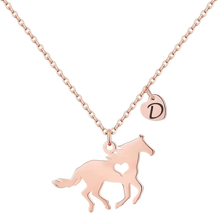 MONOOC Valentines Gifts for Kids Her Girls - Horse Necklace Gifts for Girls Horse Jewelry Necklaces Heart Initial Necklace Valentines Gift for Kids Her Teen Girl Women