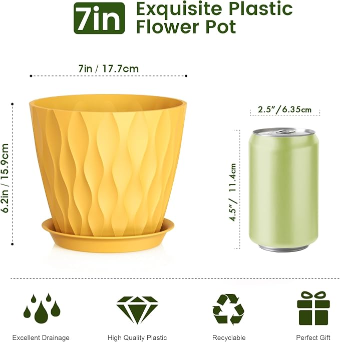 Meowell 7 inch Plant Pots for Indoor Outdoor Plants, 5 Pack Thick Nursery Pots - Image 2