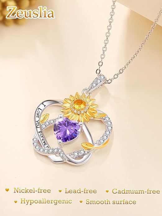 Valentine's Day Gifts for Wife 925 Sterling Silver Double Birthstone Pendant Necklaces I Love You for Always and Forever Necklace Anniversary Birthday Gifts for Wife Girlfriend Mom Her