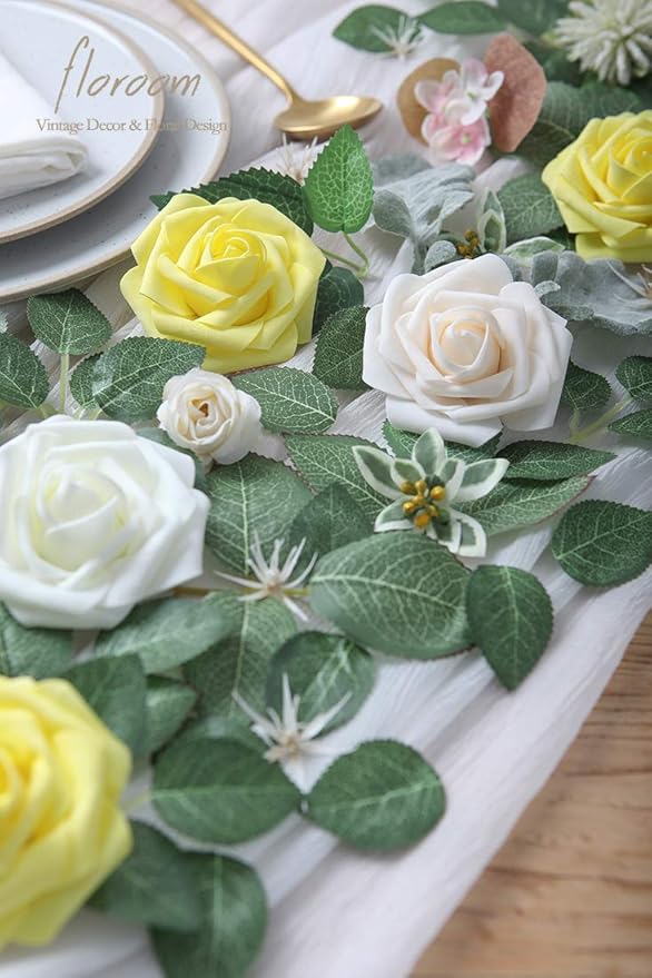 Artificial Flowers 25pcs Real Looking Canary Yellow Foam Fake Roses - Image 2
