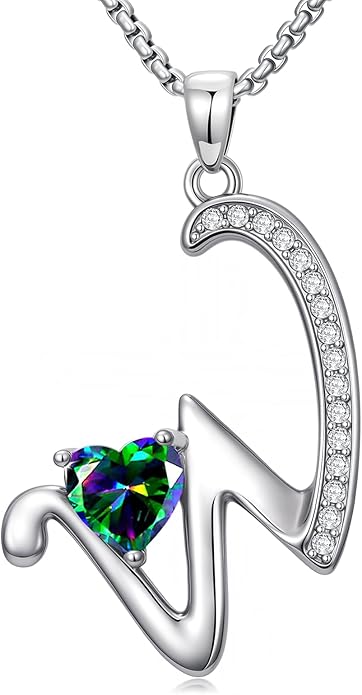 Valentines Day Gifts for Women Alphabet A to Z Initial Birthstone Pendant Necklaces for Women - 18k White Gold Plated Personalized Name Jewelry Valentine Mothers Day Birthday Gifts for Women Her Girlfriend