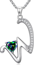 Valentines Day Gifts for Women Alphabet A to Z Initial Birthstone Pendant Necklaces for Women - 18k White Gold Plated Personalized Name Jewelry Valentine Mothers Day Birthday Gifts for Women Her Girlfriend