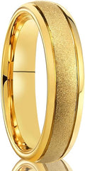 Golden Tungsten Carbide Ring for Men Women 8mm/6mm Sandblasted Inlaid Groove Men's Engagement Wedding Bands Fashionable and Luxurious
