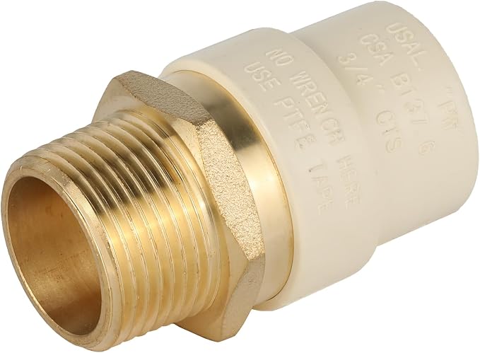 EFIELD 3/4"CPVC X 3/4"Male Thread NPT Transition Coupling, Brass Adapter Pipe - Image 2
