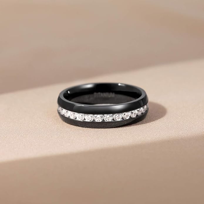 TIGRADE 2.5mm 4mm 5mm 6mm Titanium Ring Cubic Zirconia Engagement Ring Wedding Band Size 3 to 13.5