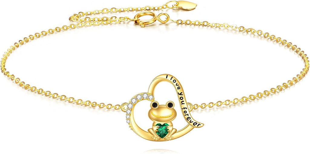 KECHO 14k Yellow Gold Butterfly/Dragonfly/Frog/Sunflower/Daisy/Tree of life/Moon/Clover Bracelet Anklet for Women