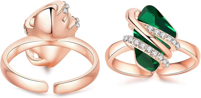 Leafael Wish Stone Women's Adjustable Open Ring Crystal Birthstone Jewelry Gifts for Women, Rose Gold Plated or Silver Tone, Size 6.5-8