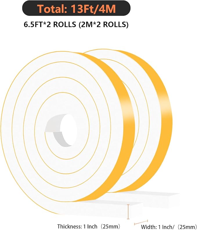 Foam Tape, Weather Stripping, High Density CR, Soundproof, 1 in x 1 in x 13Ft | - Image 4