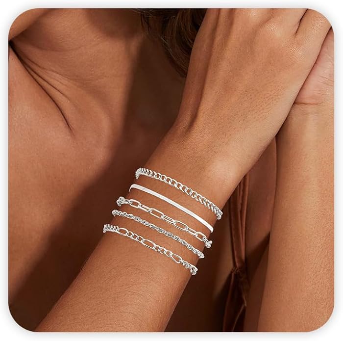 VIBILIA Dainty Gold Chain Bracelet for Women Trendy Stackable Adjustable Layered Metal Bracelet Gold Plated Twist Link Figaro Chain Paperclip Bracelets Fashion Jewelry