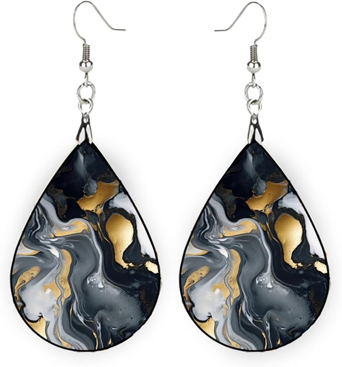 Teardrop Wood Earrings Light Weight Printed Image Dangle Jewelry, Fun and Funky