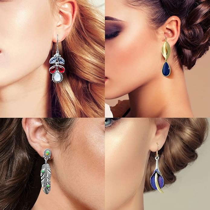 12 Pairs Teardrop Druse Crystal Drop Dangle Earrings for Women Cubic Zirconia Huggie Hoop Earring Jewelry Set Christmas Gifts