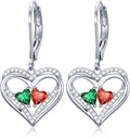 Valentines Day Gifts for Women, Heart Leverback Earrings Double Birthstone Dangle Earrings for Women, Love Jewelry for Her, Anniversary Birthday Gift for Mom Wife Girlfriend