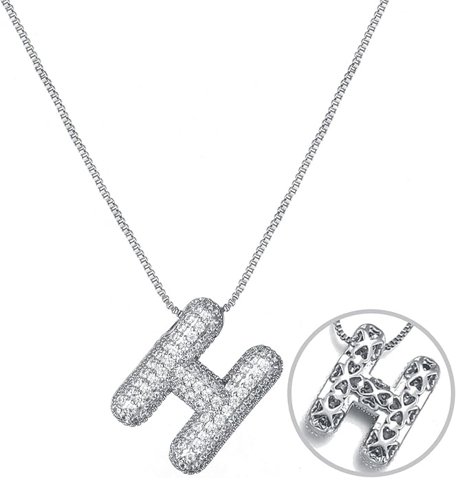 RWQIAN Letter Necklace for Women Bubble, Chunky Initial Alphabet A-Z Pendant Puffy Name Personalized Necklace Dainty Zircon CZ Fashion Jewelry Gifts for Girls Girlfriend