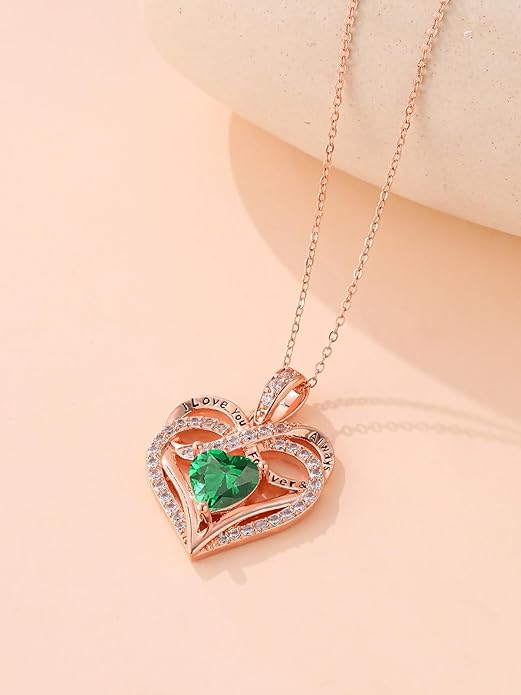 Infinity Rose Gold Valentines Heart Birthstone Necklace for Women,I Love You Always and Forever Jewelry,Valentines Anniversary Birthday Gifts for Her Wife Mom Grandma Daughter
