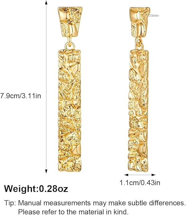 Chunky Gold Earrings for Women - Hammered Gold Plated Dangle Drop Jewelry Gifts