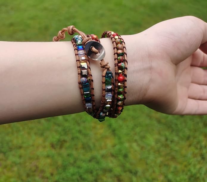 ZOSOJONA Women Wrap Bracelet Boho Natural Jasper Crystal Stone Beads Strand Bracelets