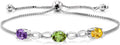Gem Stone King 925 Sterling Silver Customized and Personalized 3 Gemstone Birthstone and White Lab Grown Diamond Tennis Infinity Bracelet For Women (2.27 Cttw, Adjustable up to 9 Inches)