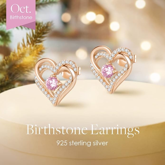 CDE Forever Love Heart Stud Earrings for Women, 925 Sterling Silver Birthstone Heart Stud Earrings Christmas Day Mother's Day Gift Anniversary Birthday Jewelry Gifts for Women Wife Her