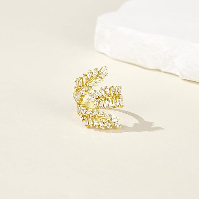 KissYan Gold Rings for Women, 14K Gold Plated Adjustable Statement Irregular Geometric Diamond Twisted Open Stackable Band Chunky Finger Rings Dainty Cubic Zirconia Jewelry Gifts