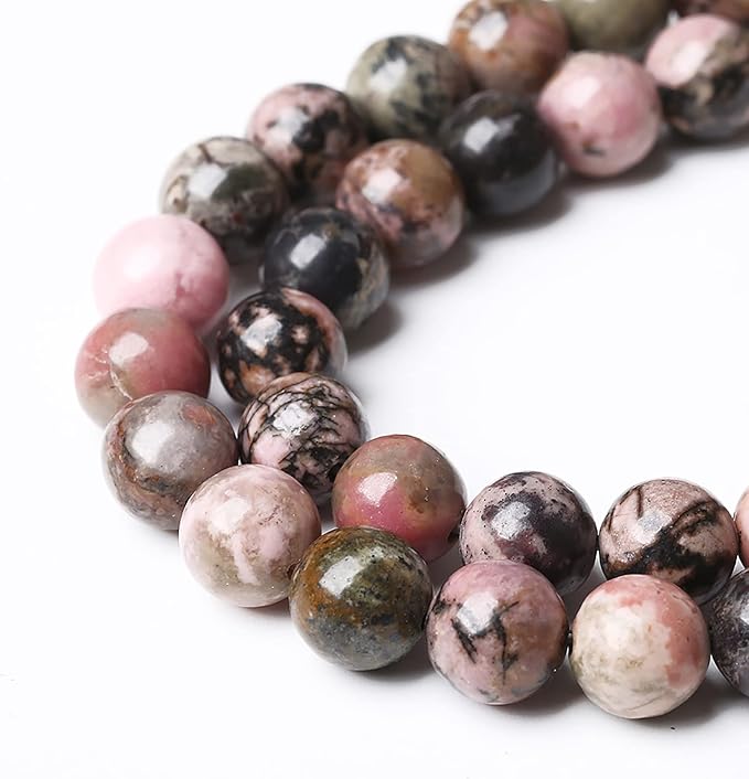 6mm 60pcs Natural Black Lace Rhodonite Beads Healing Power Stones Round Loose Gemstone Beads for Jewelry Making DIY Bracelet Necklace 15"
