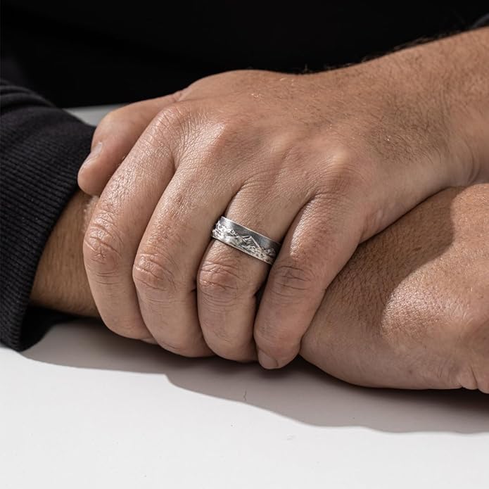 Mountain Range Band Ring For Men, 925 Sterling Silver Nature Inspired Vintage Mens Rings, Rustic Mens Wedding Band, Handmade Oxidized Silver Jewelry For Men, Unique Gifts for Him
