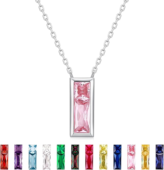 SUNFEEL Birthstone Necklace for Women, S925 Sterling Silver Necklaces with Square Cubic Zirconia Gemstone Necklace Women's Jewelry Anniversary Birthday Gifts for Women Mom Wife Her