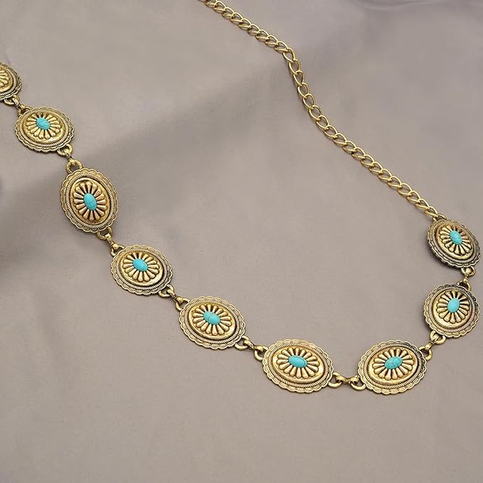 Women's Concho Chain Belt Western Cowgirl Metal Waist Chain Belt for Dress