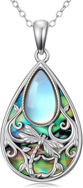 Black Onyx Necklace 925 Sterling Silver Flower Insect Pendant Teardrop Onyx Jewelry Valentines Day Birthday Gifts for Women