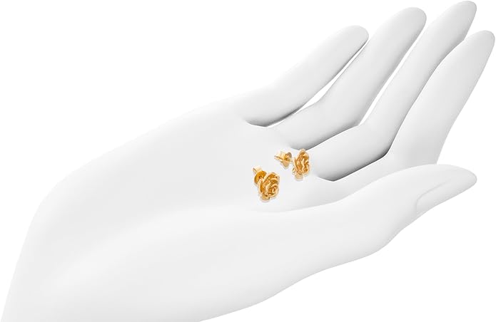 Solid 14K Yellow Gold Rose Flower Stud Earrings Handcrafted style 3/8 inch with Post and Friction Back | 2.0g
