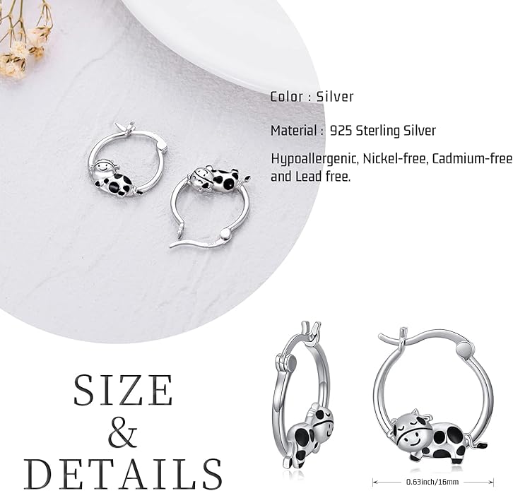 JUSTKIDSTOY Hypoallergenic Panda/Unicorn/Hummingbird/Dolphin Hoop Earrings for Women 925 Sterling Silver Animal Huggie Hoop Earrings Jewelry Gifts for Sensitive Ears
