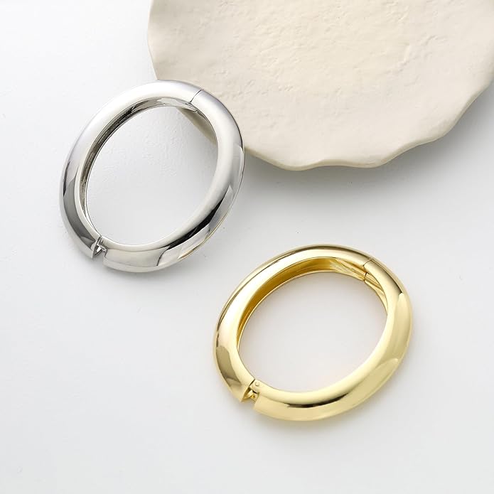 2pcs Gold Bangle Bracelets for Women, Trendy Hinged Cuff Open Wide Chunky Gold Bracelet Stack Arm Cuff Jewelry for Women