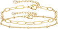 Dainty Layered Gold Chain Bracelet for Women 14K Gold Plated Handmade Adjustable Bracelet Satellite Beads Oval Mariner Figaro Link Chain Bracelets Minimalist Layering Stacking Jewelry Gift for Women
