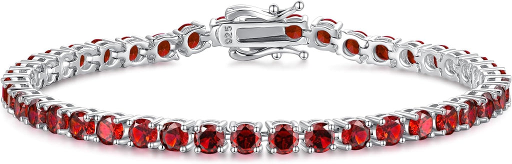 FANCIME Birthstone Bracelet Sterling Silver Gemstone Tennis Bracelets Fine Jewelry Wedding Bridal Prom Birthday Gift for Women Her, Length 7.2 Inch Width 4mm