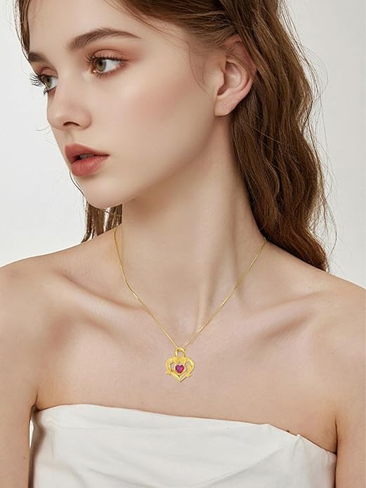 Midari 18K Gold Heart Birthstone Necklace 18K Gold Infinity Rose Necklace Birthday Christmas Jewelry Gifts for Women Wife Her Daughter Mom